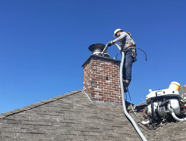 Dedicated Wilmington Chimney Sweep team member cleaning a chimney in Wilmington, MA
