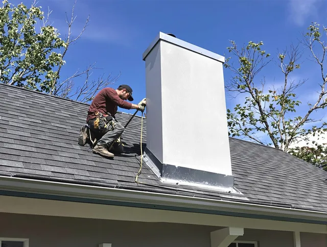Wilmington Chimney Sweep team member finishing chimney construction in Wilmington, MA