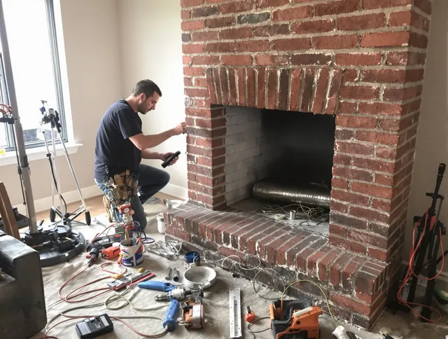 Wilmington Chimney Sweep specialist finalizing chimney liner service in Wilmington, MA