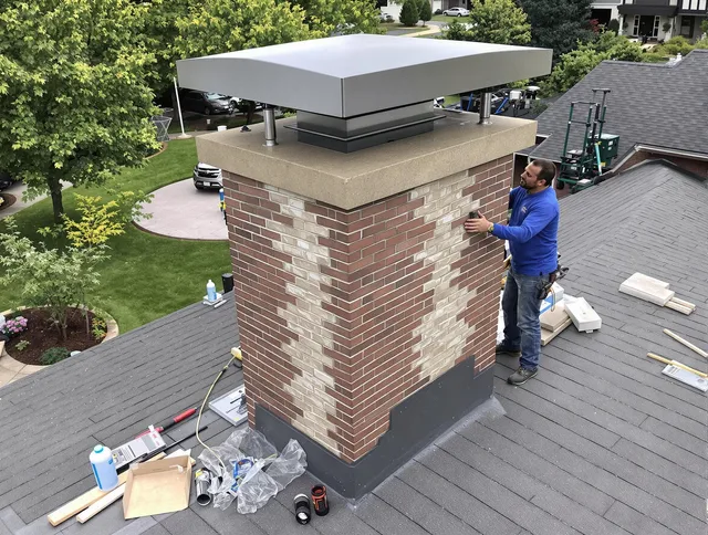 Wilmington Chimney Sweep team working on a custom chimney remodel in Wilmington, MA